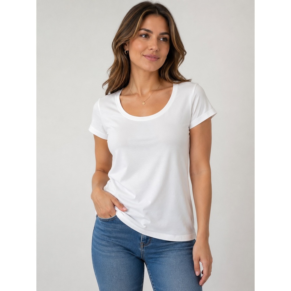 Max White Scoop Neck Short Sleeve Cotton Blend T-Shirt Size UK 14 EUR 40